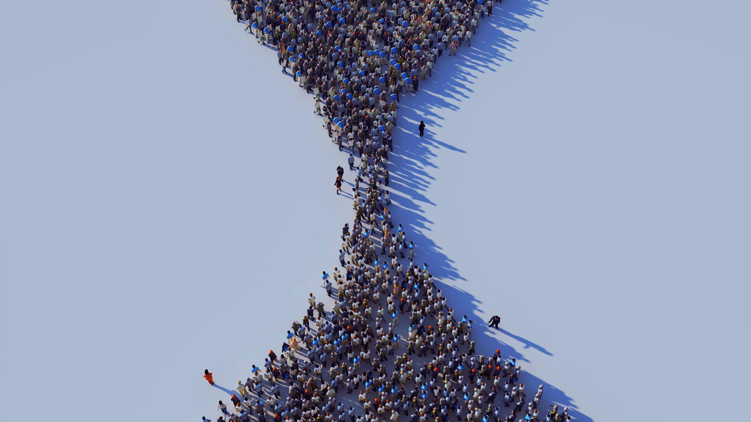 A crowd shaped as a funnel congested